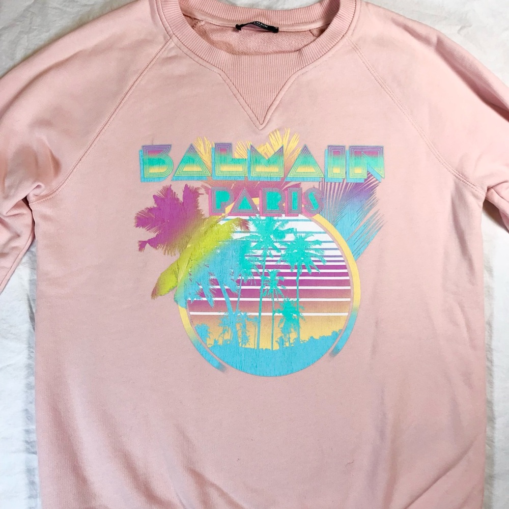 Balmain Paris Pink Graphic Airbrush Sweatshirt